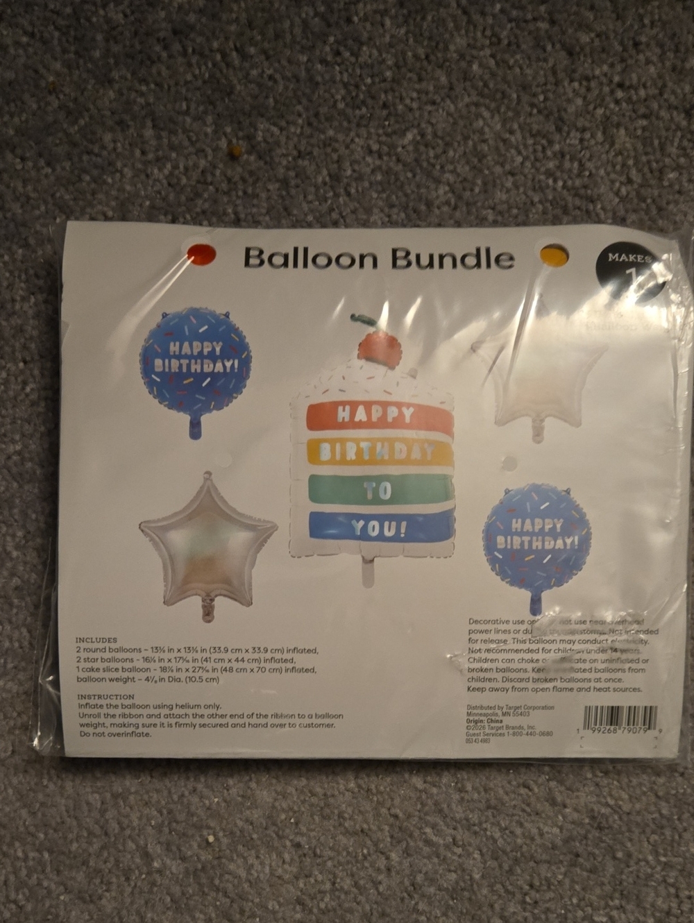 Happy Birthday Rainbow Cake Foil Balloon Set/ With Weight